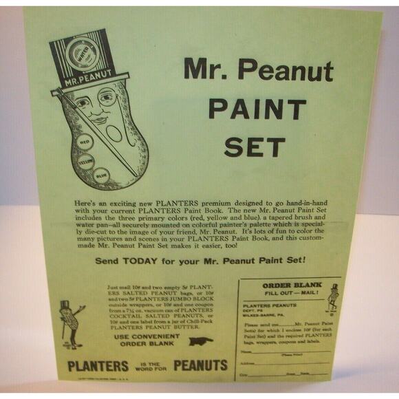 Mr Peanut Vintage Paint Set Planters Paper Sales Flyer 1955 Original Advertising - Picture 8 of 8